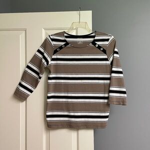 Hasting Smith Stripe Knit Blouse, Tan Black, Woman, PL